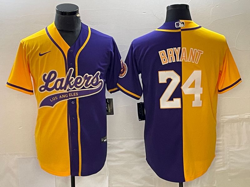 Men Los Angeles Lakers 24 Bryant yellow purple 2023 Nike Co Branding Game NBA Jersey style 1